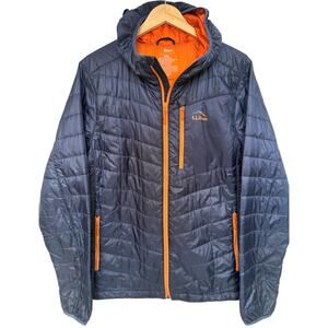 LL Bean Insulated Jacket Mens Large Black Orange Full Zip Lightweight Packable